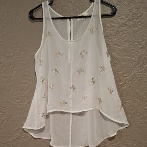 Iris Basic White Asymmetrical Embellished Tank Top